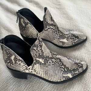 Blondo Black and White Snakeskin Booties